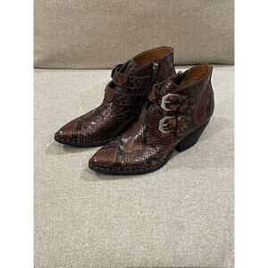 Treasure & Bond Harper Embossed Snake Bootie Brown Chocolate Sz 6.5